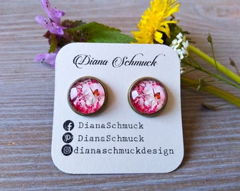 COLORFUL FLORAL EARRINGS - stud earrings - Flower stud earrings - Cherry blossom earrings -Butterfly earrings