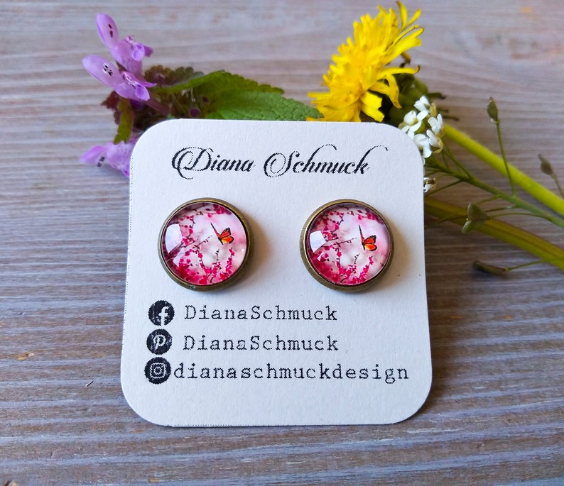 COLORFUL FLORAL EARRINGS stud earrings Flower stud earrings Cherry blossom earrings Butterfly earrings image 1