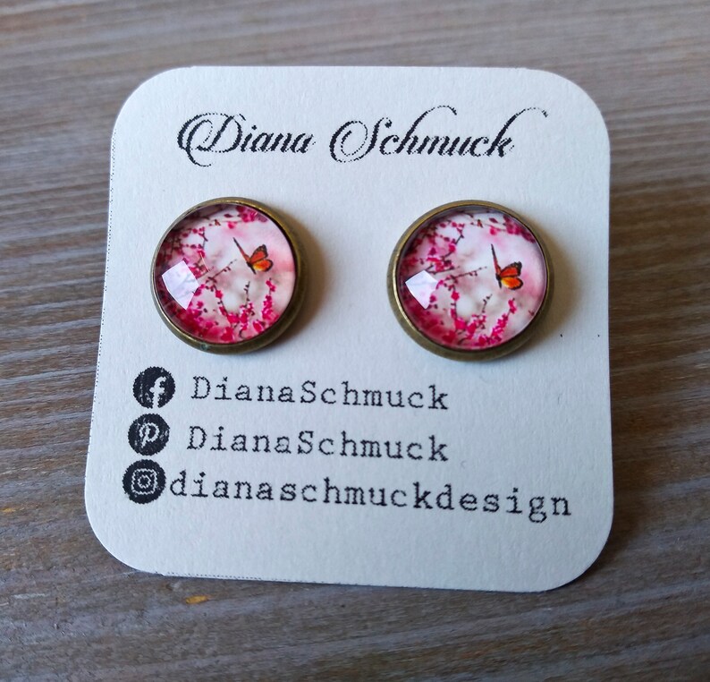 COLORFUL FLORAL EARRINGS stud earrings Flower stud earrings Cherry blossom earrings Butterfly earrings image 2