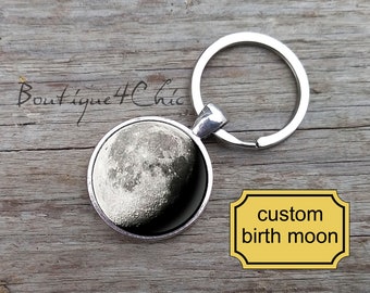 Portachiavi nascita luna, portachiavi fasi lunari, luna, personalizzato, portachiavi, sistema solare, regalo di compleanno luna personalizzato