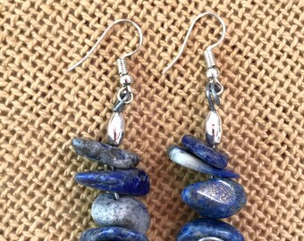 Lapis Lazuli Dangle Earrings, Lapis Earrings, Blue Stone Jewelry, Natural Gemstone Earrings, Silver Drop Earrings,