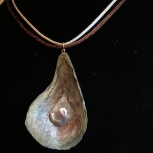 Handpainted Oyster shell pendant or earrings with freshwater pearl on heavyweight layered sealed watercolor paper.