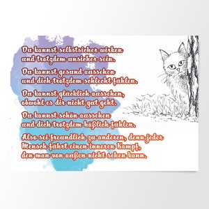 Postkarte Katze zu Selbstsicherheit (Fineliner)