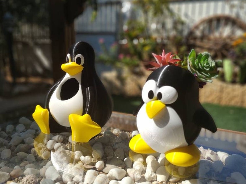 Tux The Penguin Linux Mascot Desk Organizer Planter A set of Both