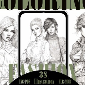 Pu&ograve; includere: Un set di 38 illustrazioni di moda in bianco e nero di donne in varie pose e abiti. Le illustrazioni sono in formato digitale e sono perfette per colorare.