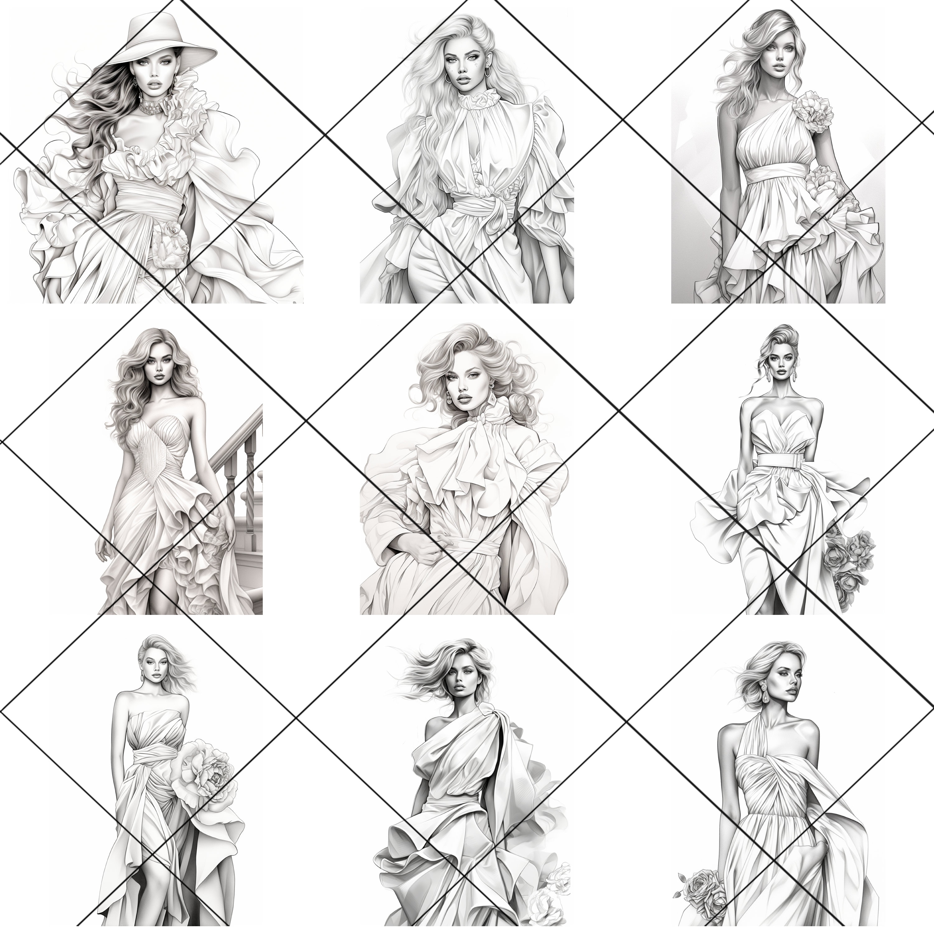 63 Fashion Coloring Pages of Female Models, Resellable Canva Templates ...