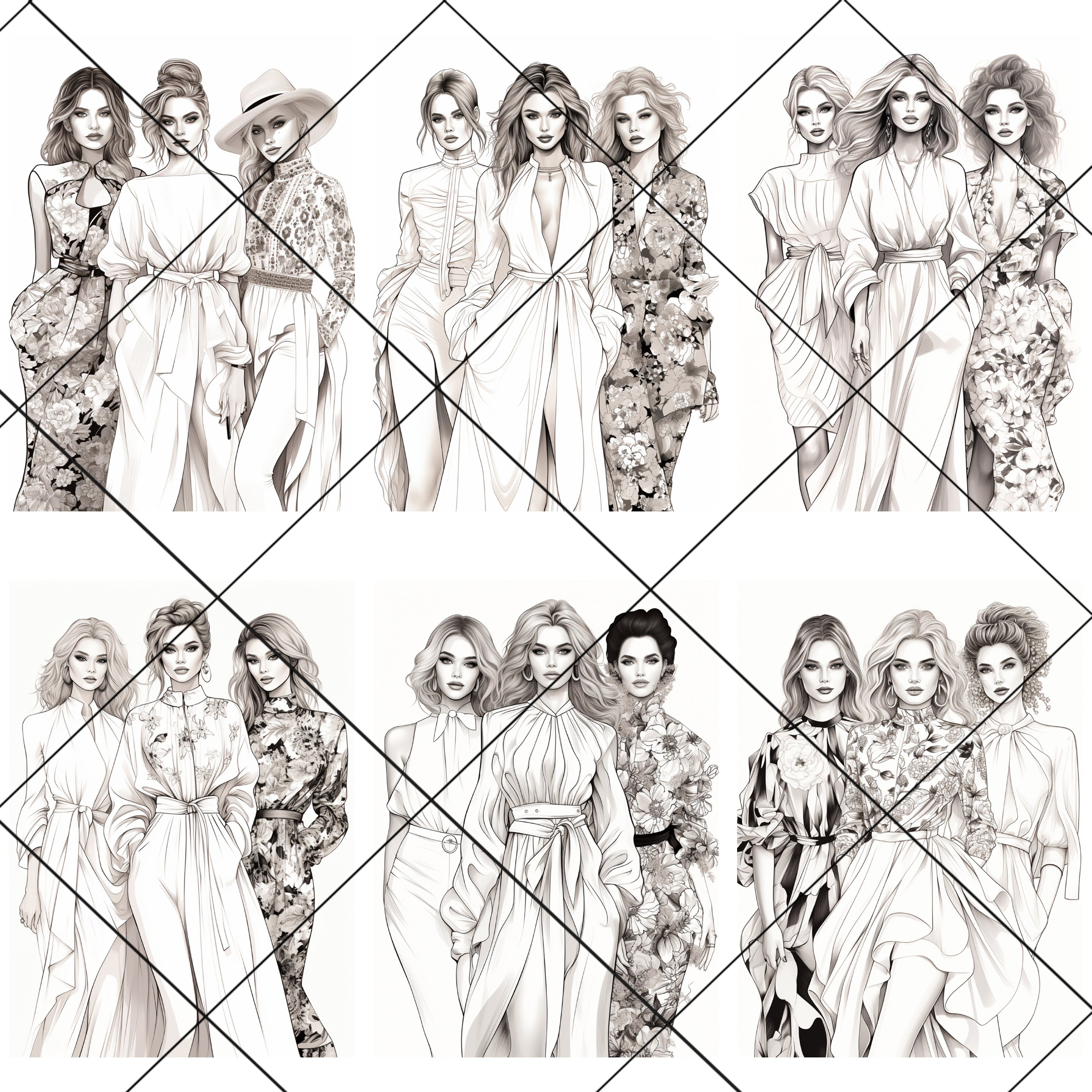 40 PNG, Coloring Pages of Fashion Models, Resell Rights, Canva ...