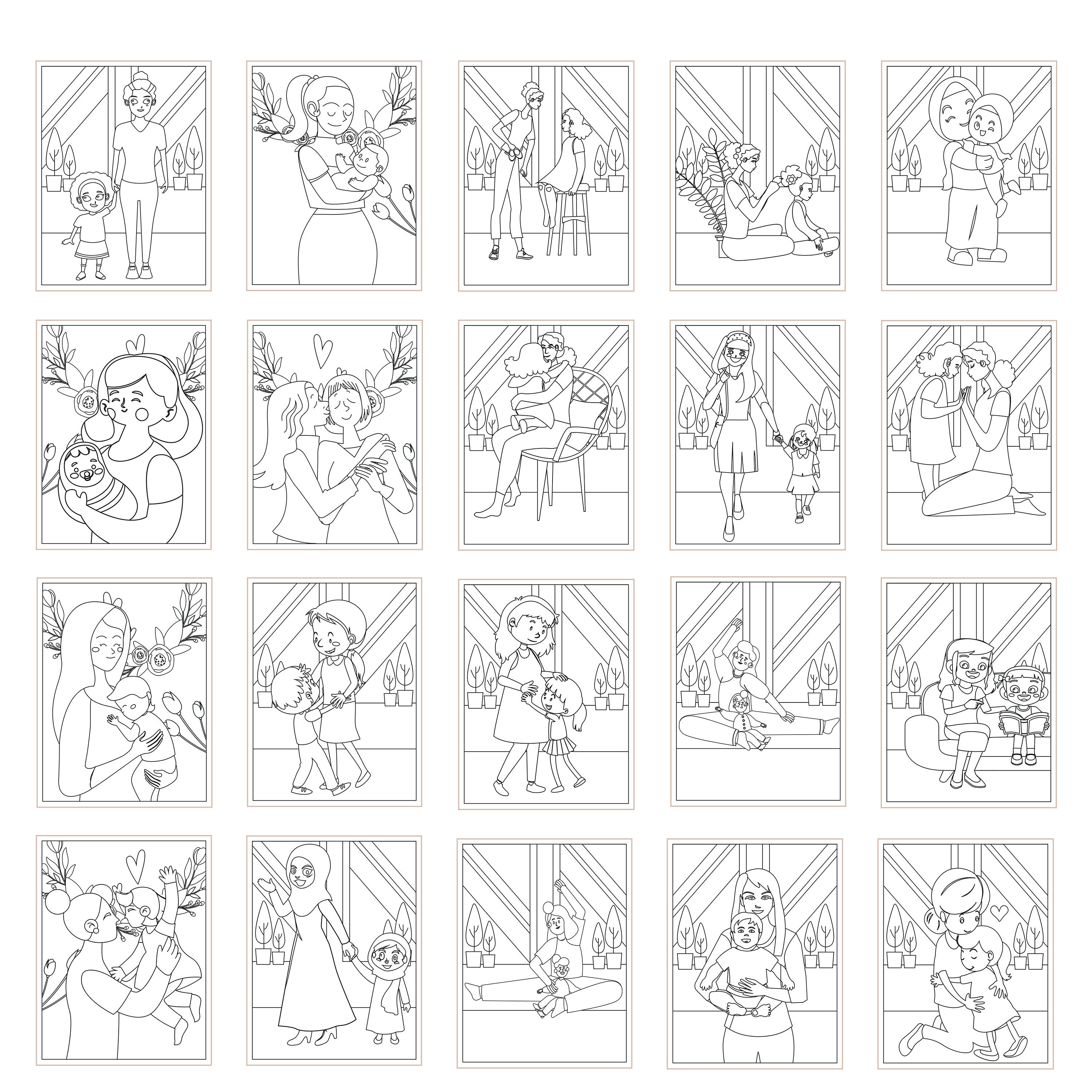 61 Coloring Pages for Kids, Mother's Day, Canva Templates, Resell ...