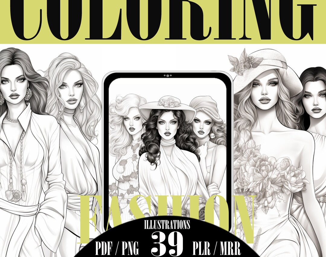39 Coloring Pages of Female Models, Canva Templates, PLR, MRR, Resell ...