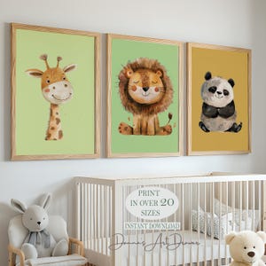 Printable Safari Nursery Art Set of 3 | Nursery Animal Art | Digital Nursery Art | Nursery Decor | Animal Prints | Jungle Nursery Prints