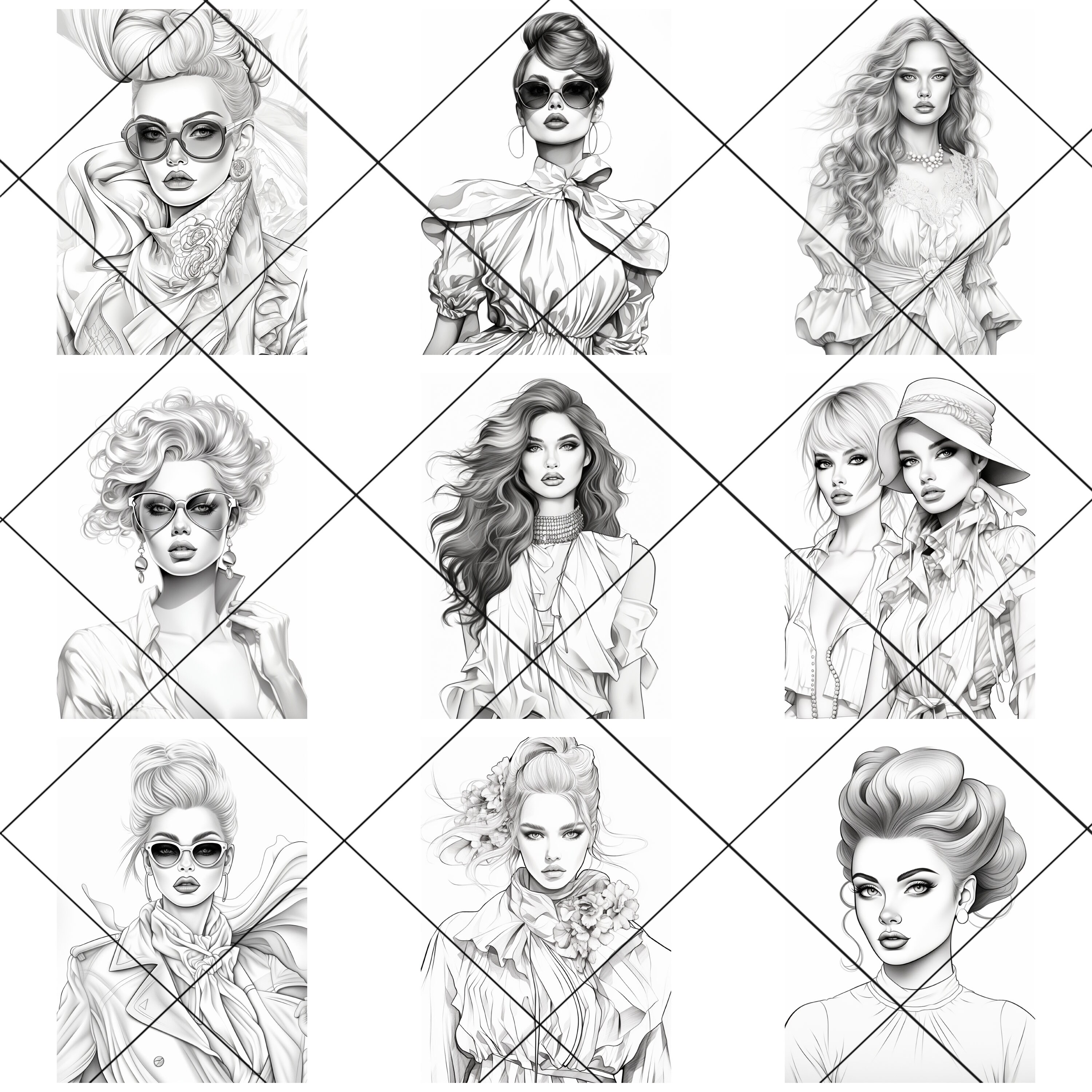 63 Fashion Coloring Pages of Female Models, Resellable Canva Templates ...