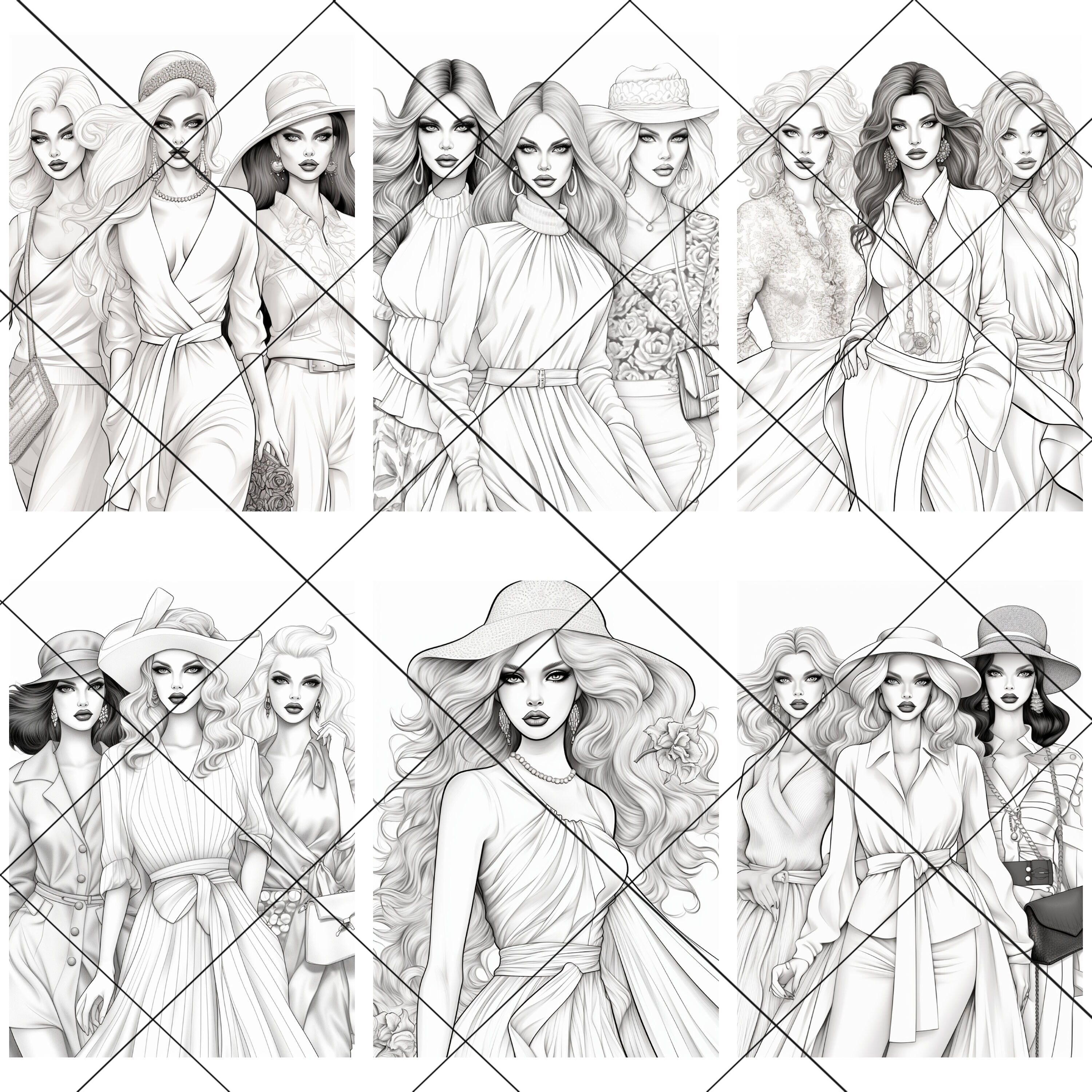 39 Coloring Pages of Female Models, Canva Templates, PLR, MRR, Resell ...