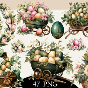 47 Pasen bloemen aquarel Cliparts png-bestanden met transparante achtergrond clipartbundel, bewerkbaar op canvas.