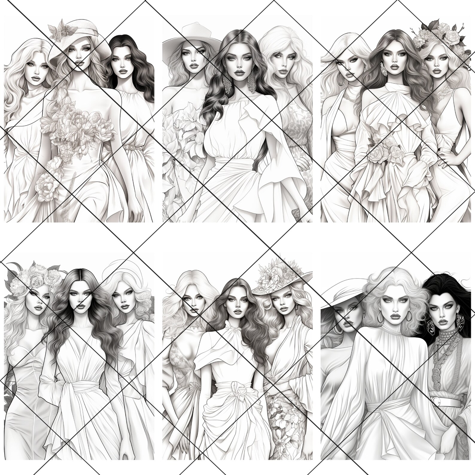 39 Coloring Pages of Female Models, Canva Templates, PLR, MRR, Resell ...