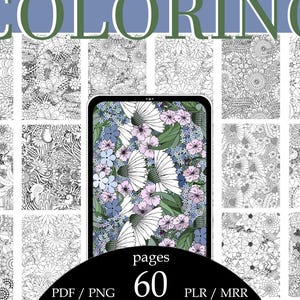 Puede incluir: Un conjunto de 60 páginas para colorear imprimibles con intrincados diseños florales. Las páginas son perfectas para adultos y niños que disfrutan coloreando. Las páginas están en blanco y negro y están listas para ser coloreadas.