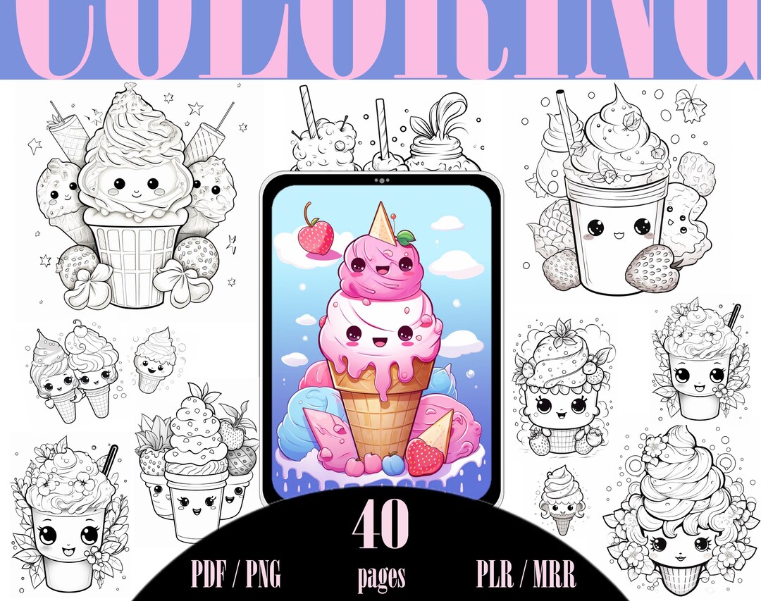 40 Cute Kawaii Coloring Pages for Kids | PNG | Resellable Coloring Book ...