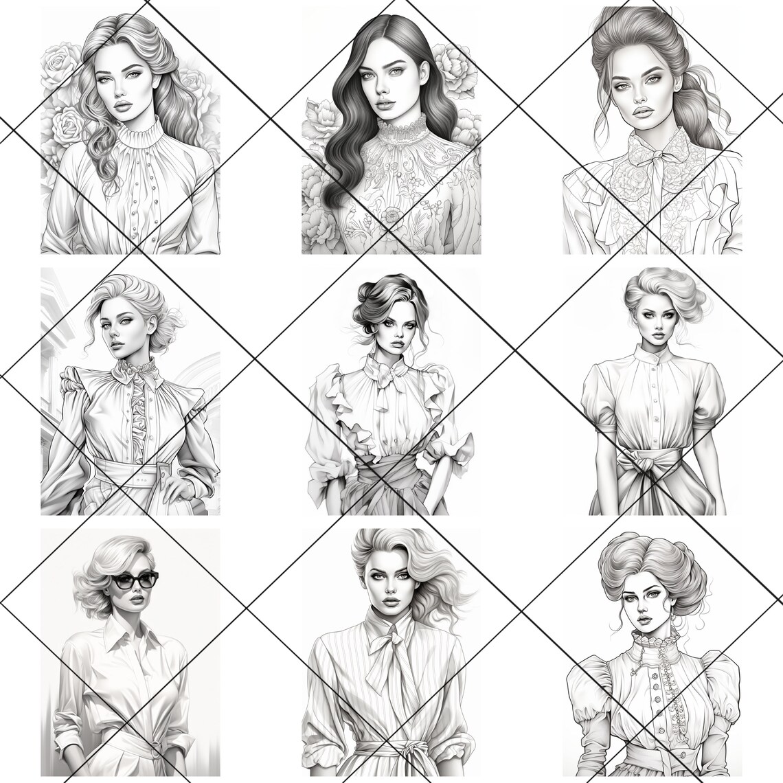 51 PNG Retro Fashion Coloring Pages of Female Models, Resellable Canva ...