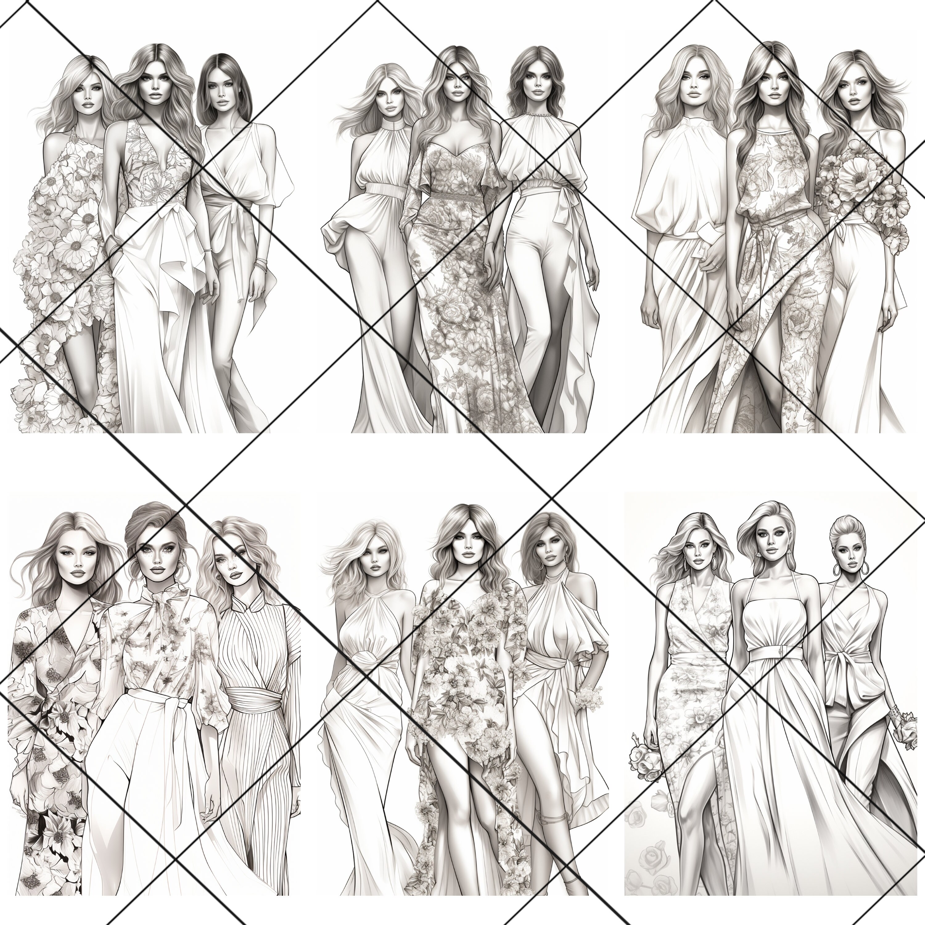 40 PNG, Coloring Pages of Fashion Models, Resell Rights, Canva ...