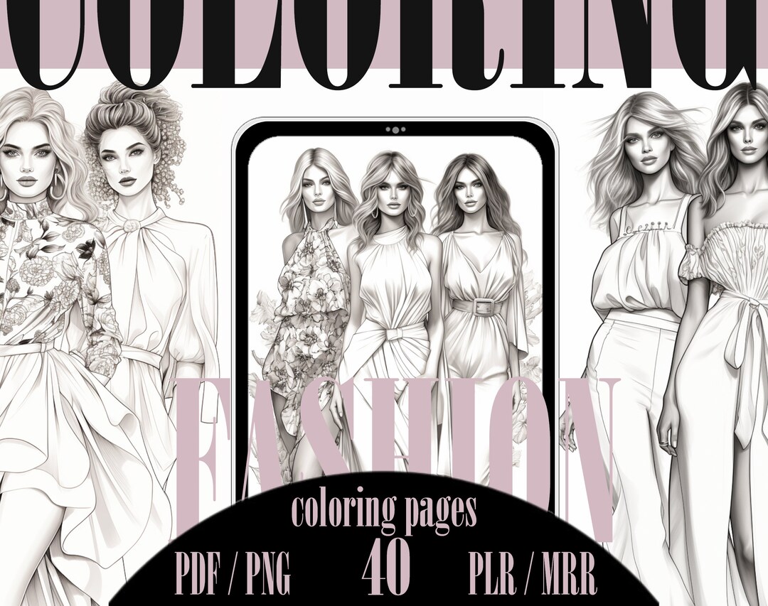 40 PNG, Coloring Pages of Fashion Models, Resell Rights, Canva ...