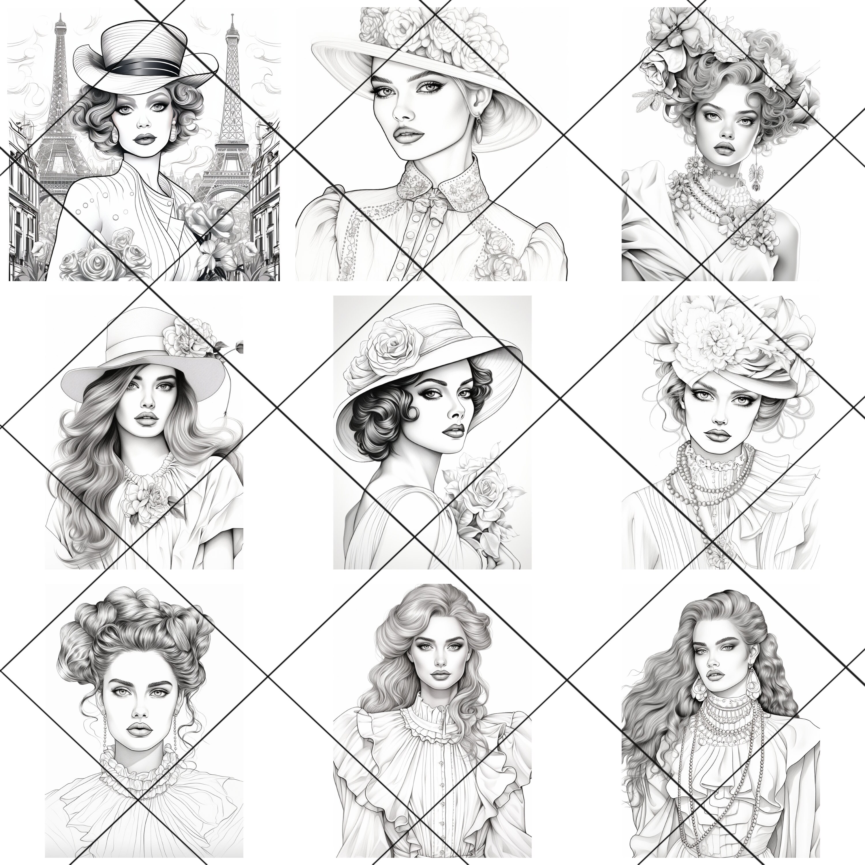 51 PNG Retro Fashion Coloring Pages of Female Models, Resellable Canva ...