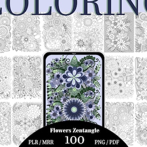May include: A set of 100 black and white flower Zentangle coloring pages. The pages are perfect for adults and children who enjoy coloring. The pages are available in PNG and PDF formats. Flowers Zentangle 100 PNG/PDF PLR/MRR