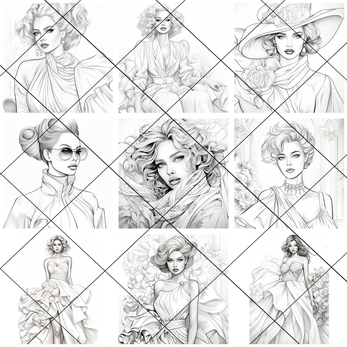 63 Fashion Coloring Pages of Female Models, Resellable Canva Templates ...