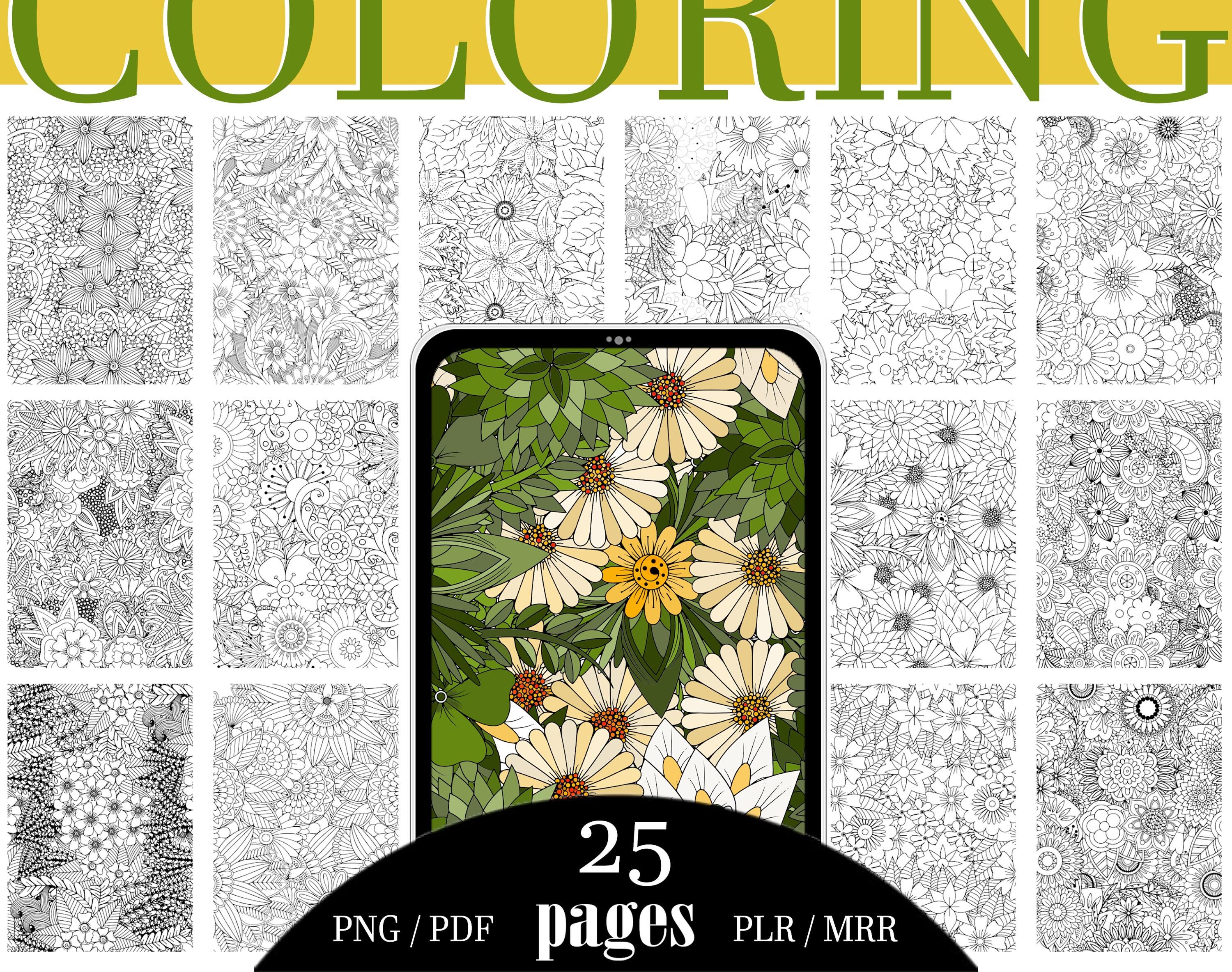 25 Coloring Pages of Flowers for Adults, Stress Relief, Printable, MRR ...