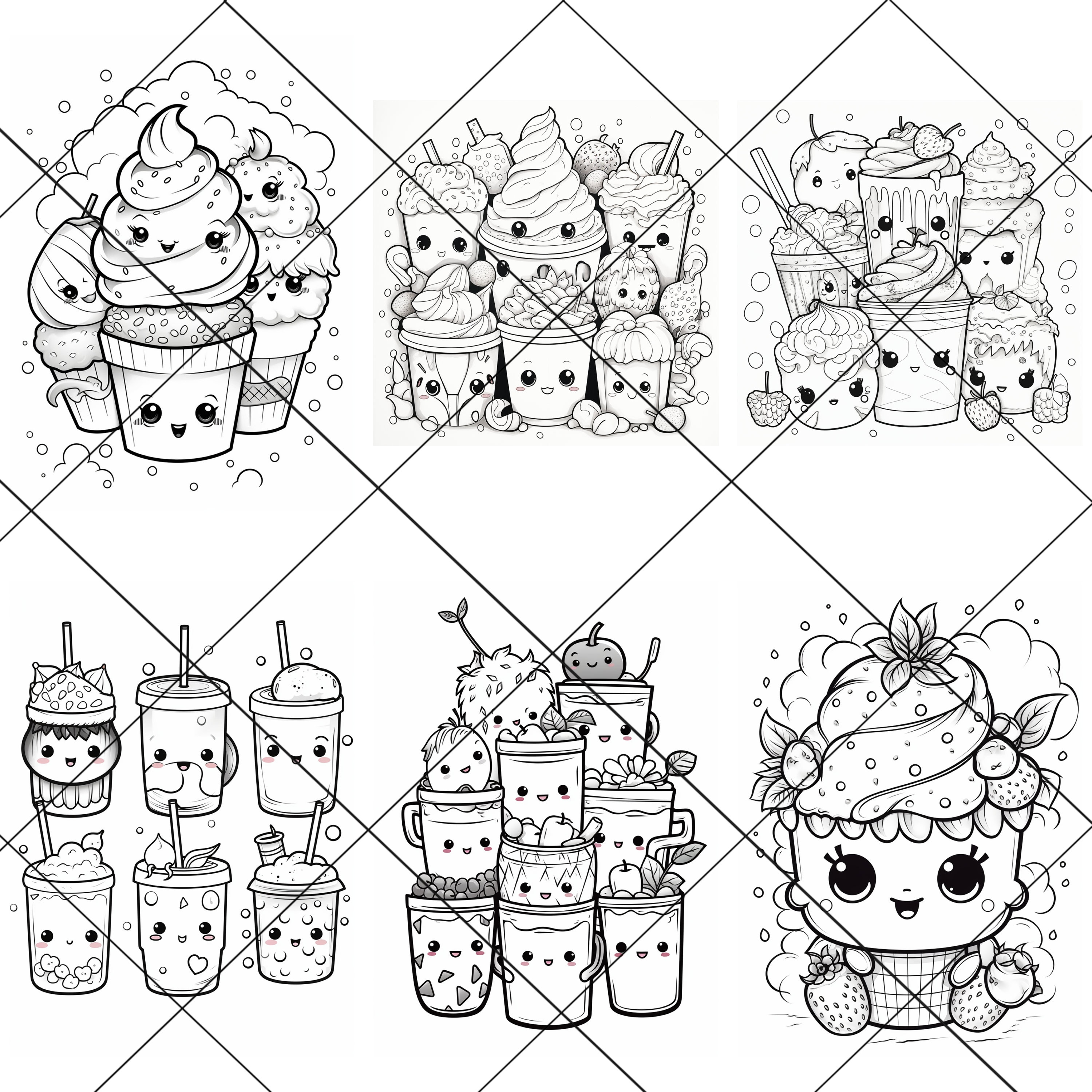 40 Cute Kawaii Coloring Pages for Kids PNG Resellable Coloring Book ...