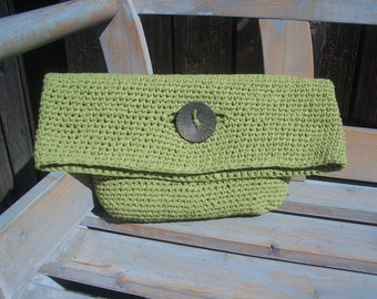 Clutch - gehäkelt - hellgrün Papiergarn - Tasche - Handtasche - Handarbeit
