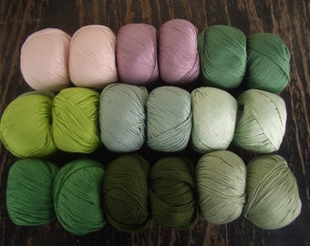 GOLF by LANGYARNS - various shades of green + pink 100% cotton