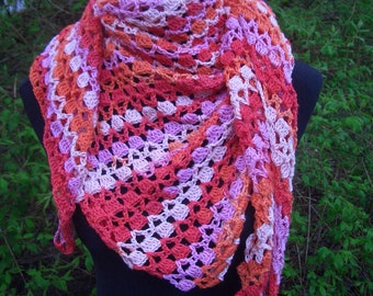 Triangle scarf - pink red orange summer - handmade