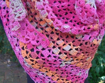 Triangular scarf - color gradient pink/orange/beige - cotton - handmade