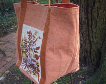 Vintage Needle Bag Gobelin Upcycling Tasche terracotta mit Silberdiestel Handarbeit