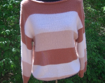 Sweater - cotton - size 38/40 fluffy striped handmade