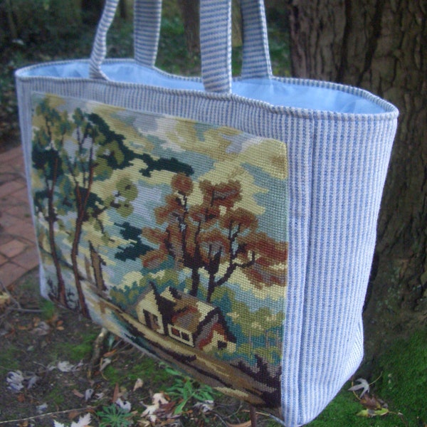 Vintage Needle Bag Gobelin Upcycling Tasche mediteran Handarbeit