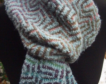 Fluffy scarf - women - mint with color gradient and glitter - hand knit