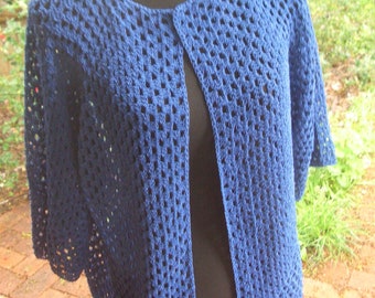 Hexagon Cardigan - Crochet jacket dark blue 40/42 cotton handmade