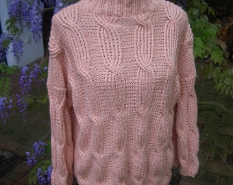 Pullover - Baumwolle -  Gr. 38/40  oversize - Grobstrick - hell lachs  Handarbeit