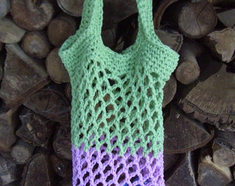 Shopping net - light green/pink - paper yarn - handmade sustainable