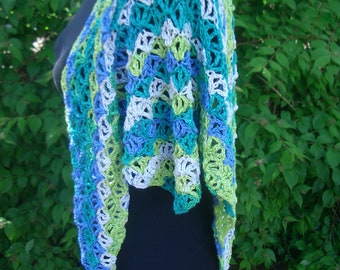 Triangle scarf - blue/turquoise/yellow/white summer - handmade gift