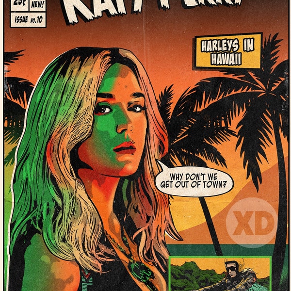 Katy Perry - Harleys alle Hawaii Stampa artistica di copertina di fumetti vintage