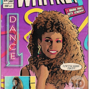 Whitney Houston - I Wanna Dance With Somebody Vintage Comic Cover Art Print