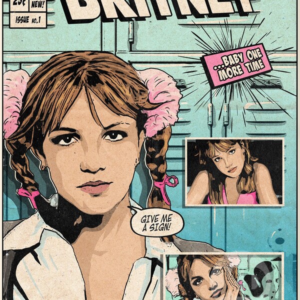 Britney Spears - Baby One More Time Vintage Comic Cover Art Print