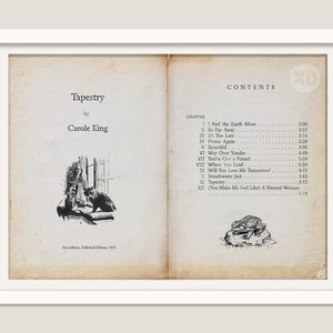 Carole King - Arazzo - Stampa artistica del titolo e del contenuto di un vecchio libro