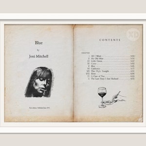 Joni Mitchell - Blue - Stampa artistica del titolo e del contenuto del vecchio libro