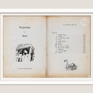 Bjork - Vespertine - Stampa artistica del titolo e del contenuto del vecchio libro