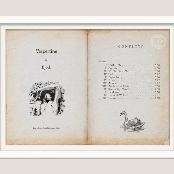 Bjork - Vespertine - Old Book Title and Contents Page Art Print