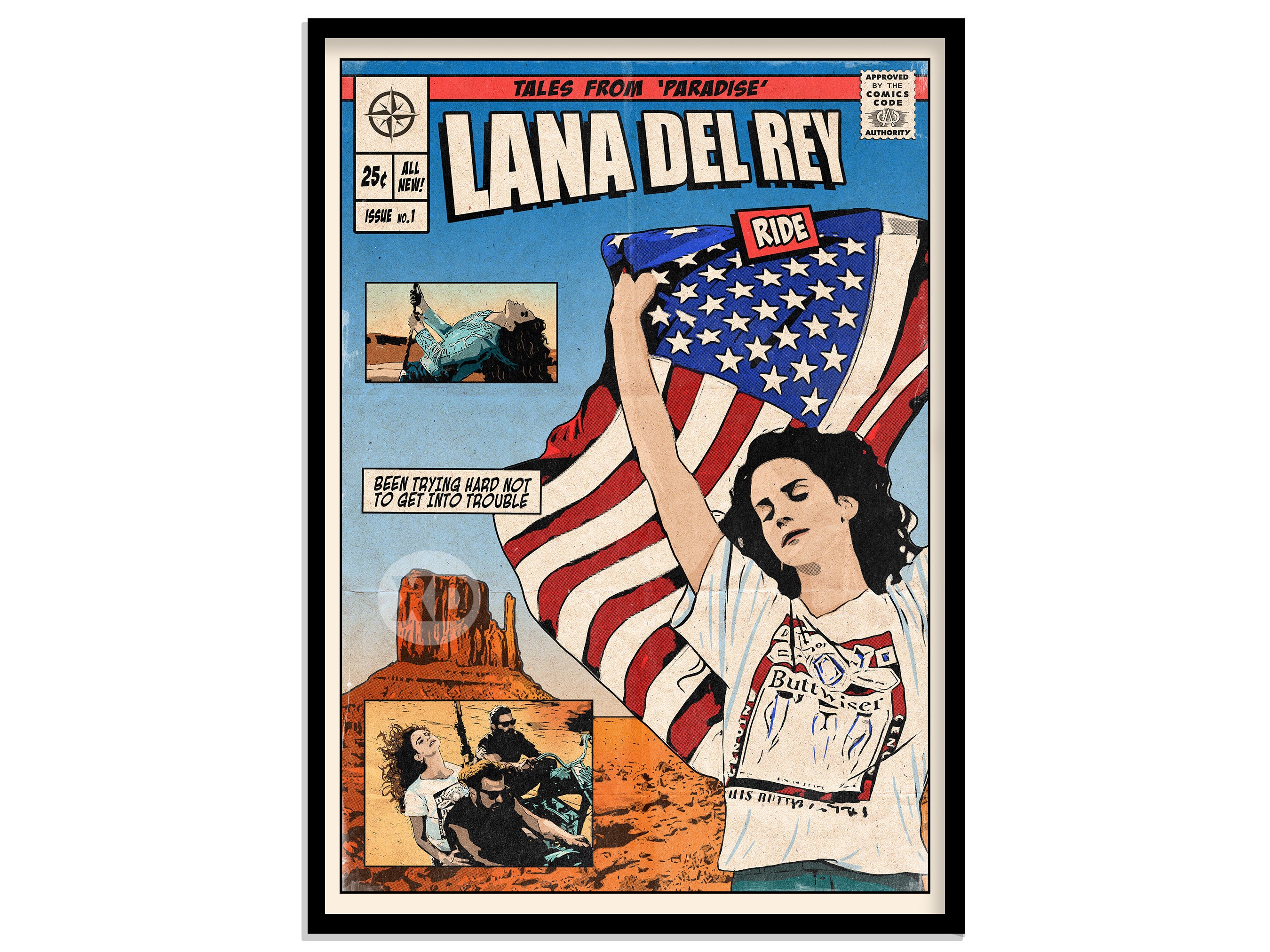 Discover Lana Del Rey - Ride Vintage Comic Cover Art Premium Matte Vertical Poster