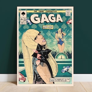 Lady Gaga - Stampa artistica della copertina del fumetto vintage Poker Face