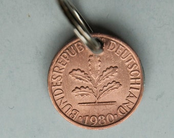 1980 44th birthday, 1 pfennig anniversary, wedding anniversary, FRG, Easter, school dismissal, key ring, Mother's Day Father's Day gift